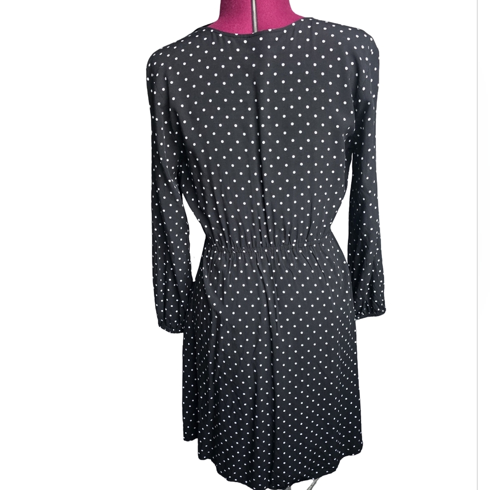 Old Navy Black & White Polka Dot Long Sleeve Faux Wrap Dress Size S Casual Fem - Picture 2 of 6